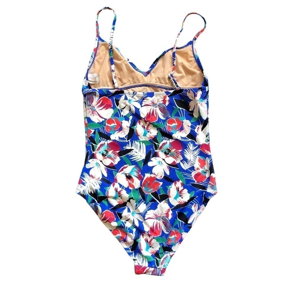 J. CREW FACTORY - Blue, Red & White Floral V-Neck One-Piece Swimsuit -Size Small - Picture 3 of 7